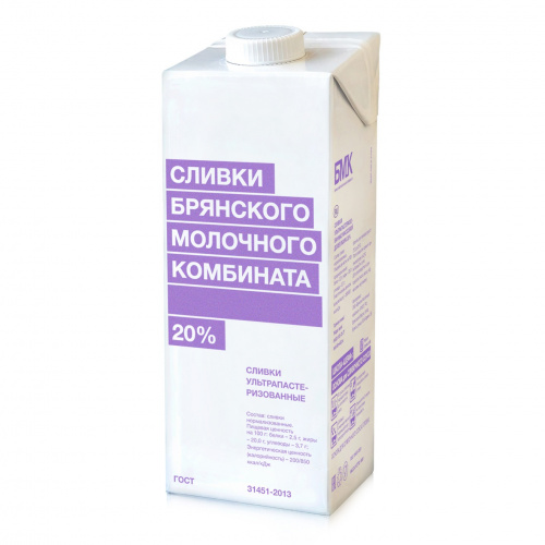 Сливки ультрапастеризованные 20%,"БМК" TBA edge (1л)