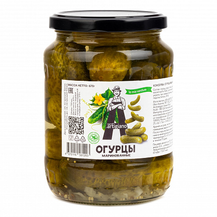 Огурцы маринованные 6-9 см, ARTIGIANO ст./б. (0,670кг)